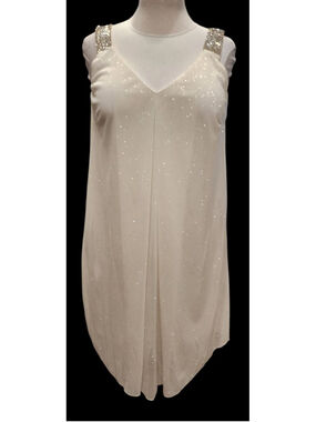 JBS Petite L Ivory Sparkly Rhinestone Strap Glitter Party Dress PL Y2K Glam